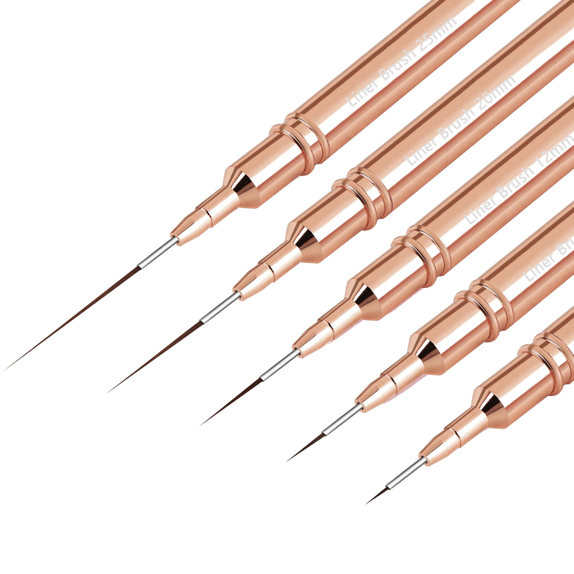 Nail Art Brushes, 5Pcs Nail Art Liner Brushes, Painting Art Design Brush Set Nail Dotting Drawing Tool for Long Lines, Thin Details, Fine Drawing Sizes 4/8/12/20/25mm, Rose Gold