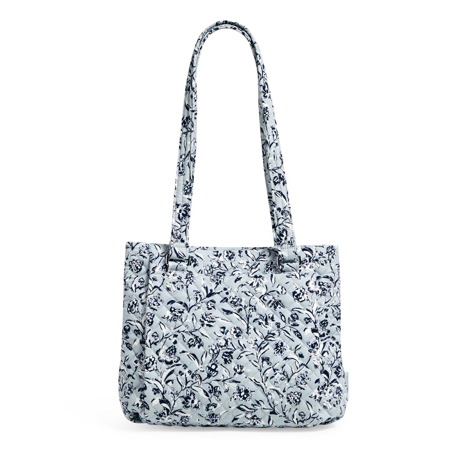 Vera Bradley Women’s Cotton Multi-Compartment Shoulder Satchel Purse, Perennials Gray – Recycled Cotton, One Size
