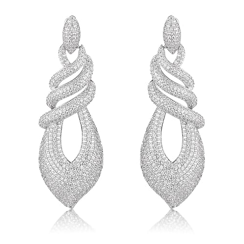 Silver Rhodium Toned Twirl Sparkle Earrings for Women