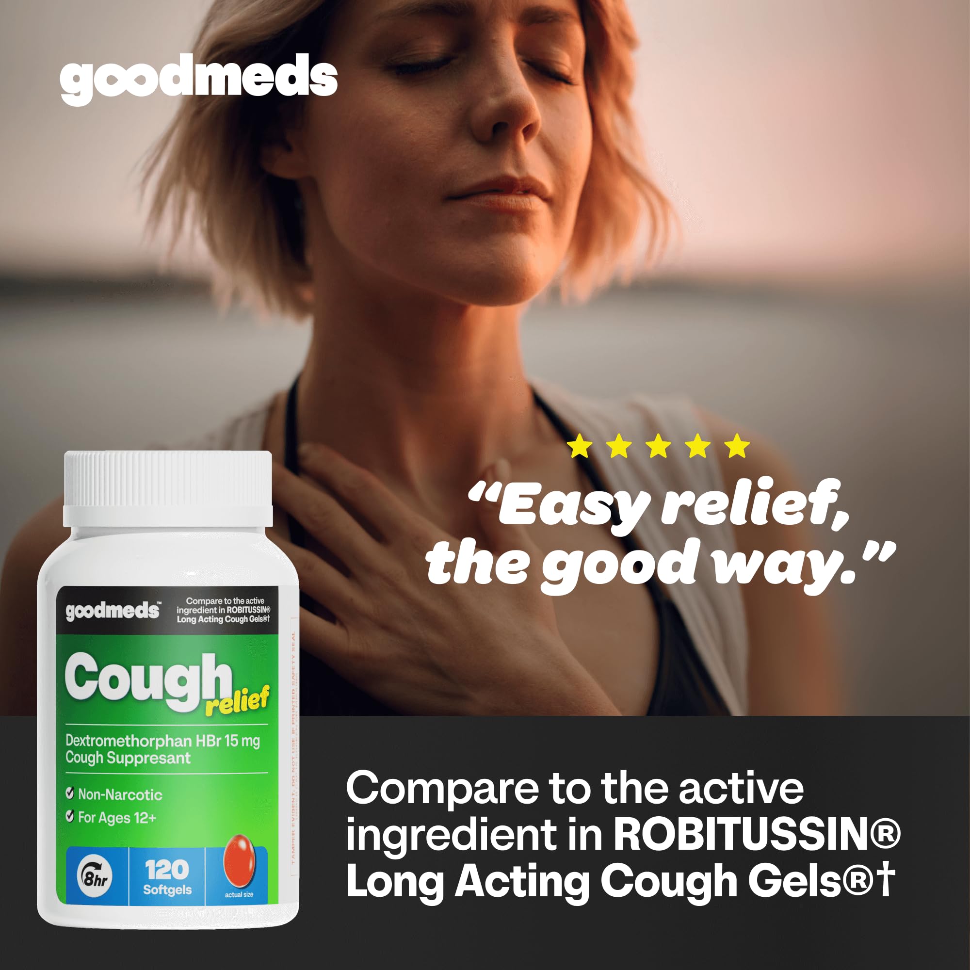 Cough Relief for Adults Softgels Dextromethorphan HBr (DXM) 15mg 8Hour, Non-Drowsy, Long-Lasting Bronchial Suppressant for Dry Cough and Chest Congestion (120 Count)