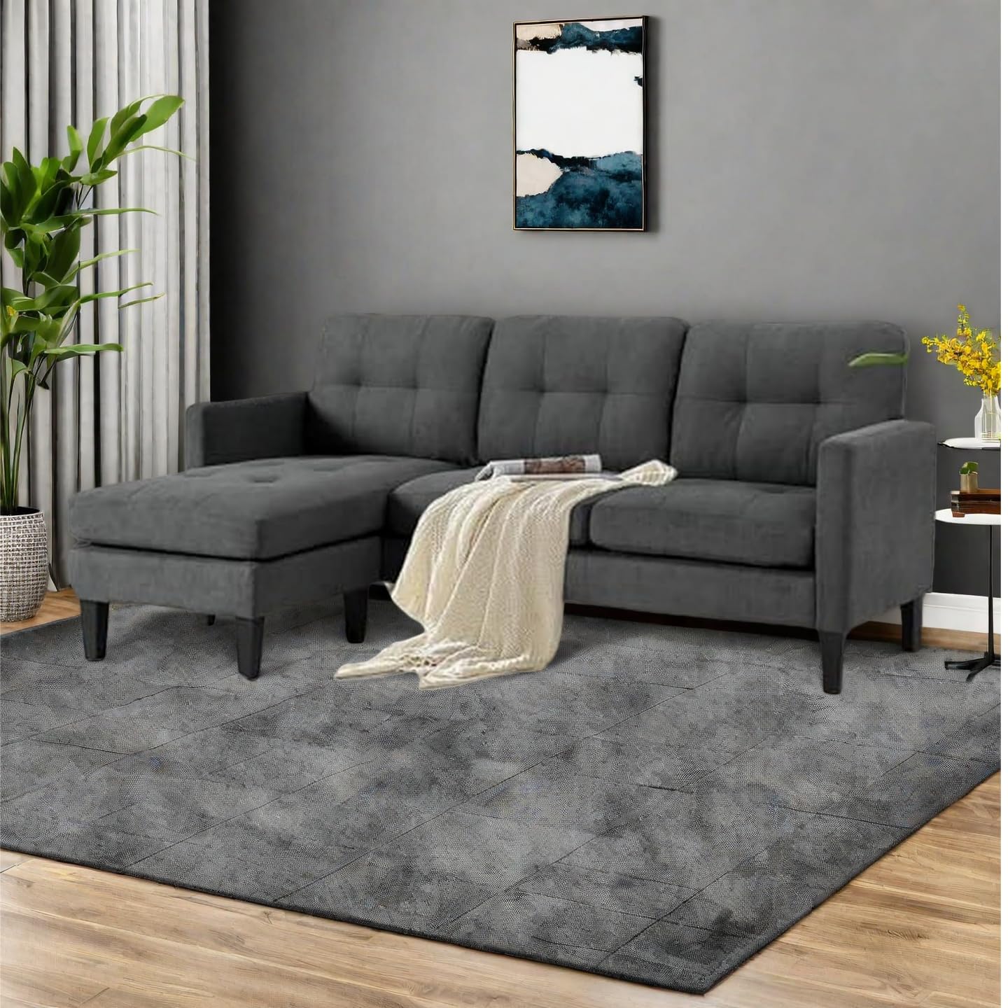 Photo 1 of Trygoal L Shaped Sectional Sofa, Sleeper Sofa with Movable Ottoman, Lounge Sectional Compact Couch for Apartment & Small Space, Small Couch for Living Room, Dark Gray