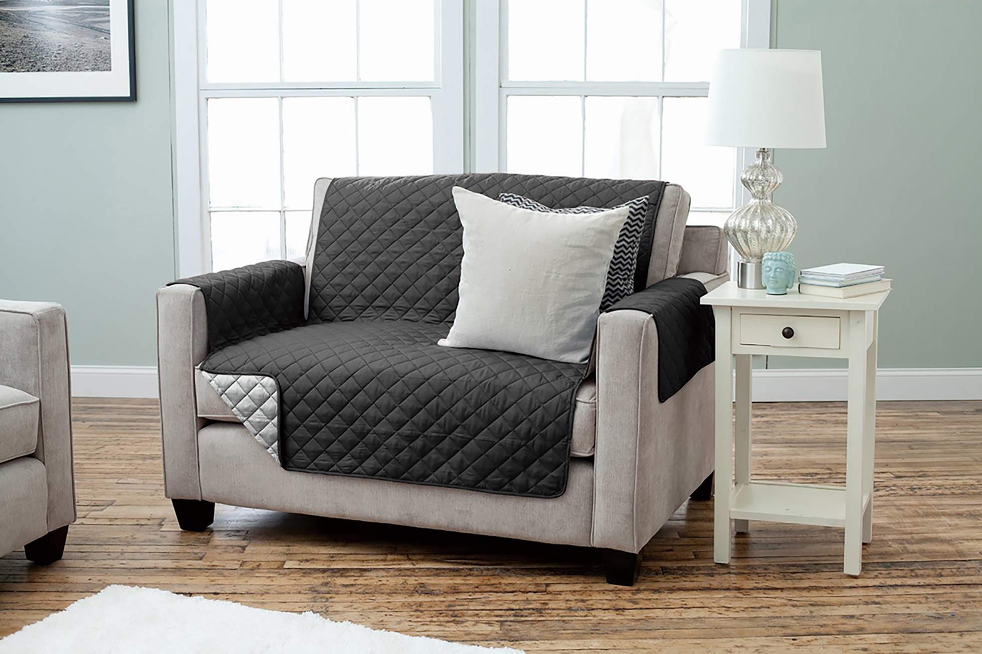 KAMACA Wende Reversible Protective Cover for Relax Armchair, Polyester, 2 Seater Black - Charcoal, 191 x 224 cm