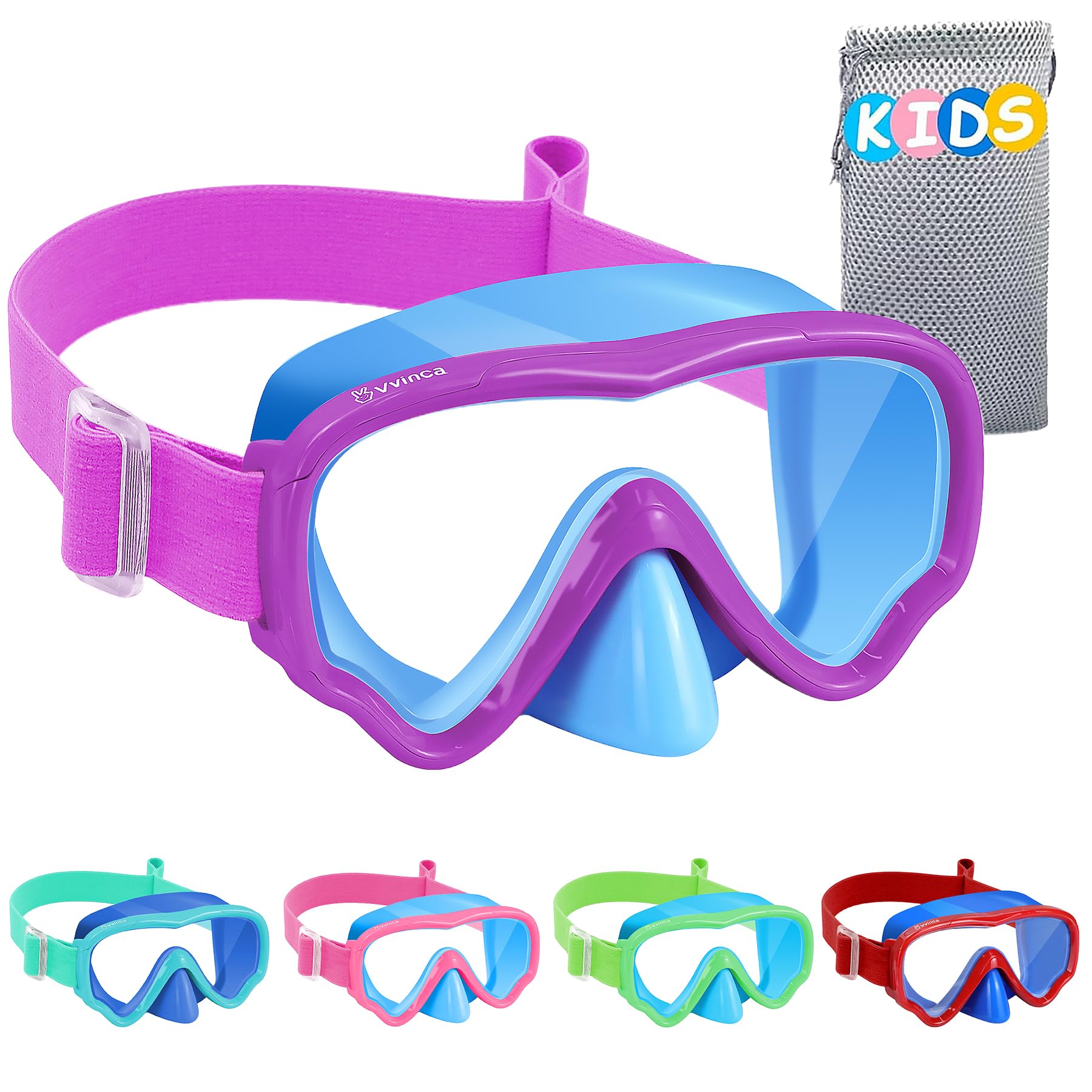 Photo 1 of Vvinca Kids Swim Goggles with Nose Cover, Snorkel Diving Mask Fabric Strap Anti Fog Anti Shattered Lens Goggles for Kids 3-15