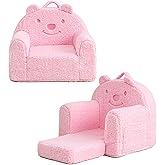 Kisdsa Toddler Chair,Sherpa Bear Kids Chair,Toddler Couch Fold Out,Children Reading Chair,Flip Out Kids Couch,Toddler Sofa Convertible for Age 1-3(Pink Bear)