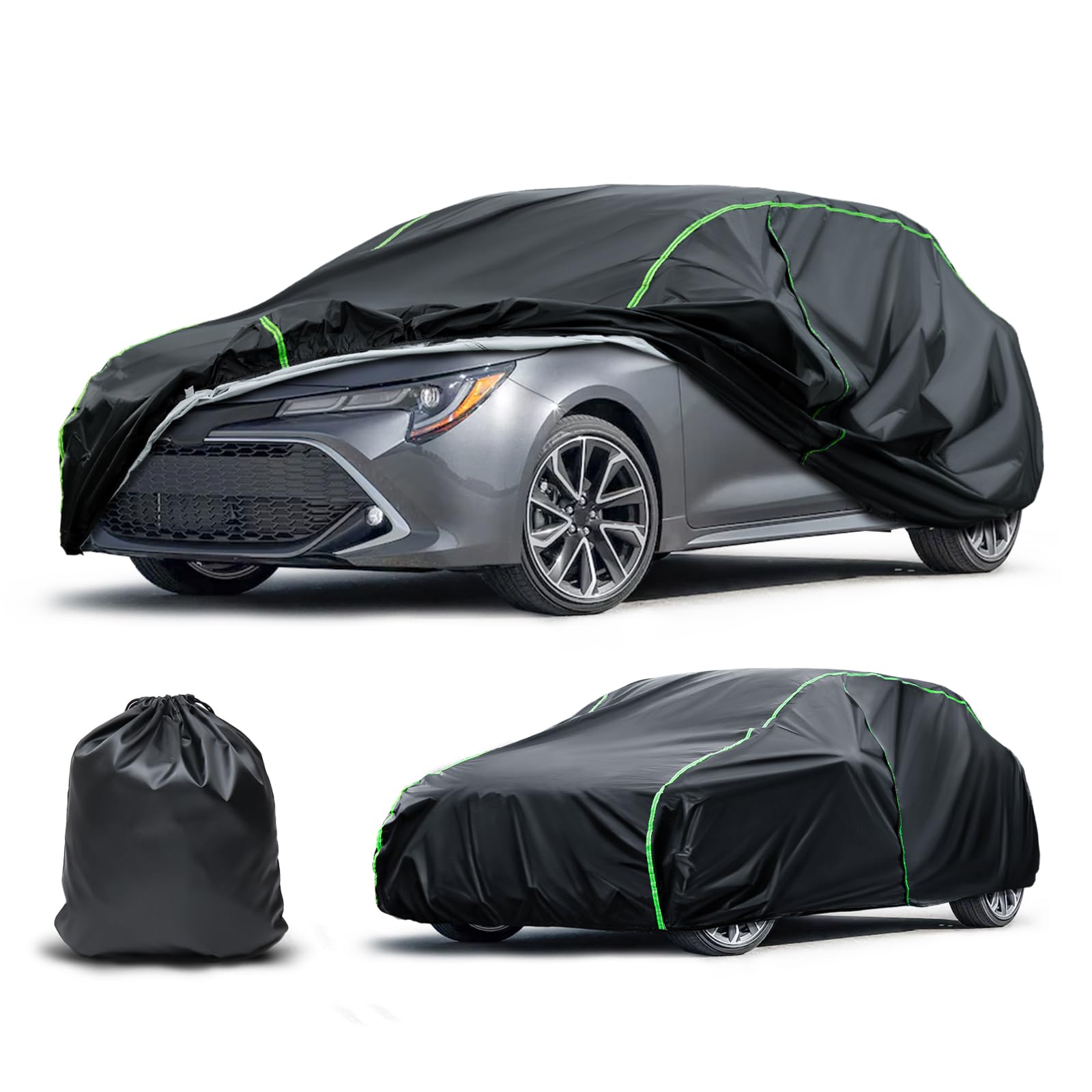 Photo 1 of LJKryptovolaris Waterproof Car Cover Compatible with Corolla/Civic/Golf/Focus/Impreza/Leaf/A3/S3 Sportback All-Weather Protection, 165"-177" Hatchback PEVA Car Cover with Zipper Door