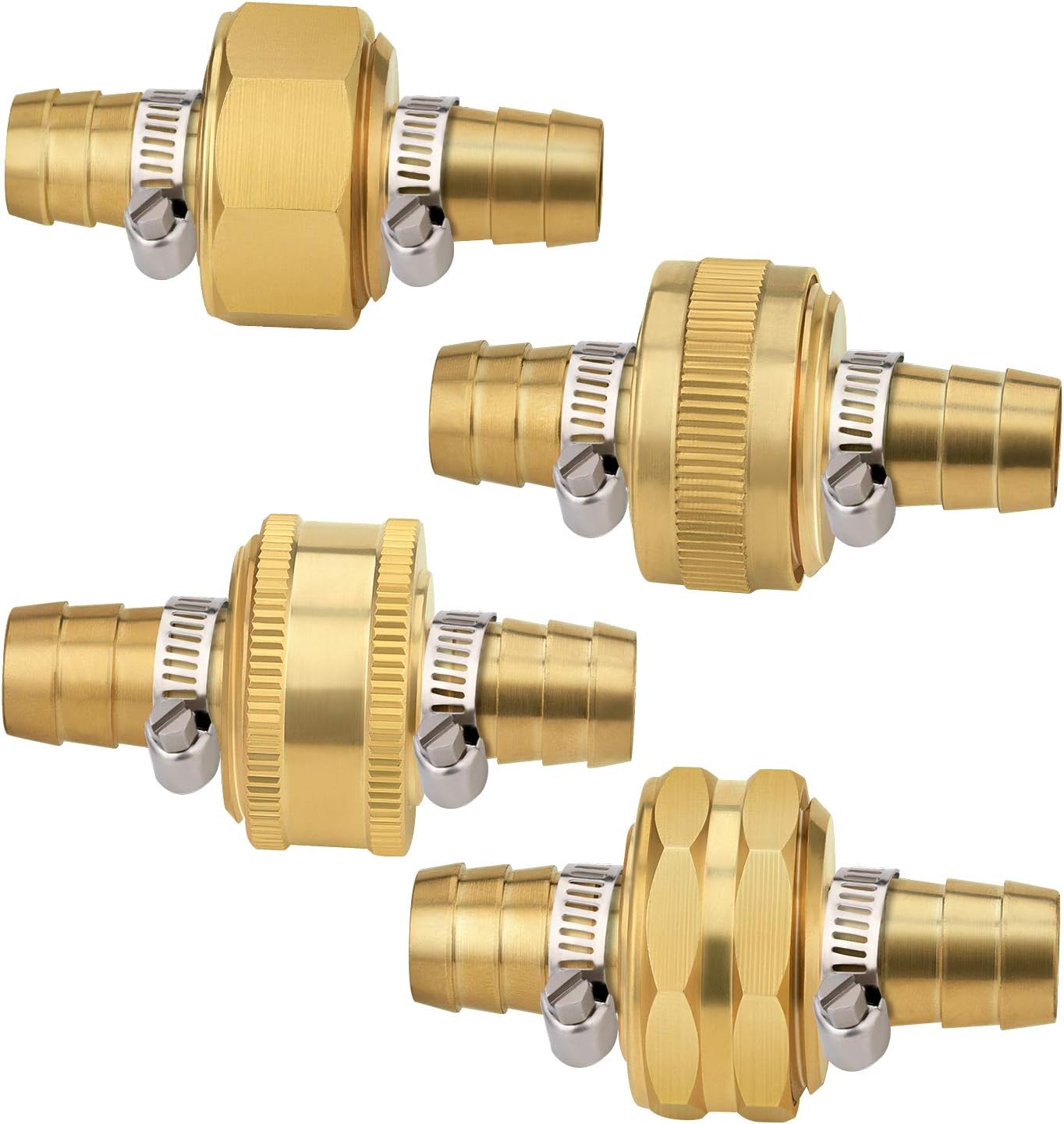 Awpeye 4 Sets 1/2 Inch Garden Hose Repair Kit Brass Hose Mender End Repair Female and Male Water Hose Connector with 8 Pieces Stainless Steel Clamp : Garden & Outdoor