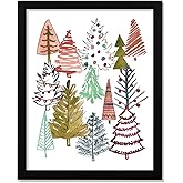 Whaline Christmas Framed Wall Art Colorful Xmas Tree Canvas Art Prints Painting Ready to Hang Wall Decor for Office Bedroom Living Room Gallery, 11 x 14 Inch
