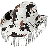 Verdusa Women's Western Tie Dye Rhinestone Fringe Cowboy Hat Beaded Belted Jazz Hat