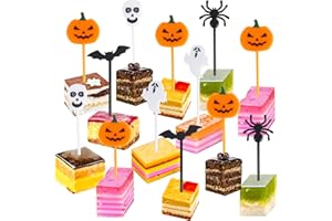 SULOLI 50 PCS Halloween Animal Fruit Food Picks, 5 Different Designs: Pumpkins, Ghosts, Spiders, Bats, Skeletons