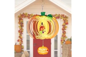 AKAIXI Thanksgiving Wind Spinners Fall Harvest Turkey Pumpkin Wind Spinner 3D Stainless Steel Hanging Wind Sculptures for Indoor Outdoor Yard Garden Decorations - 11.8 Inch