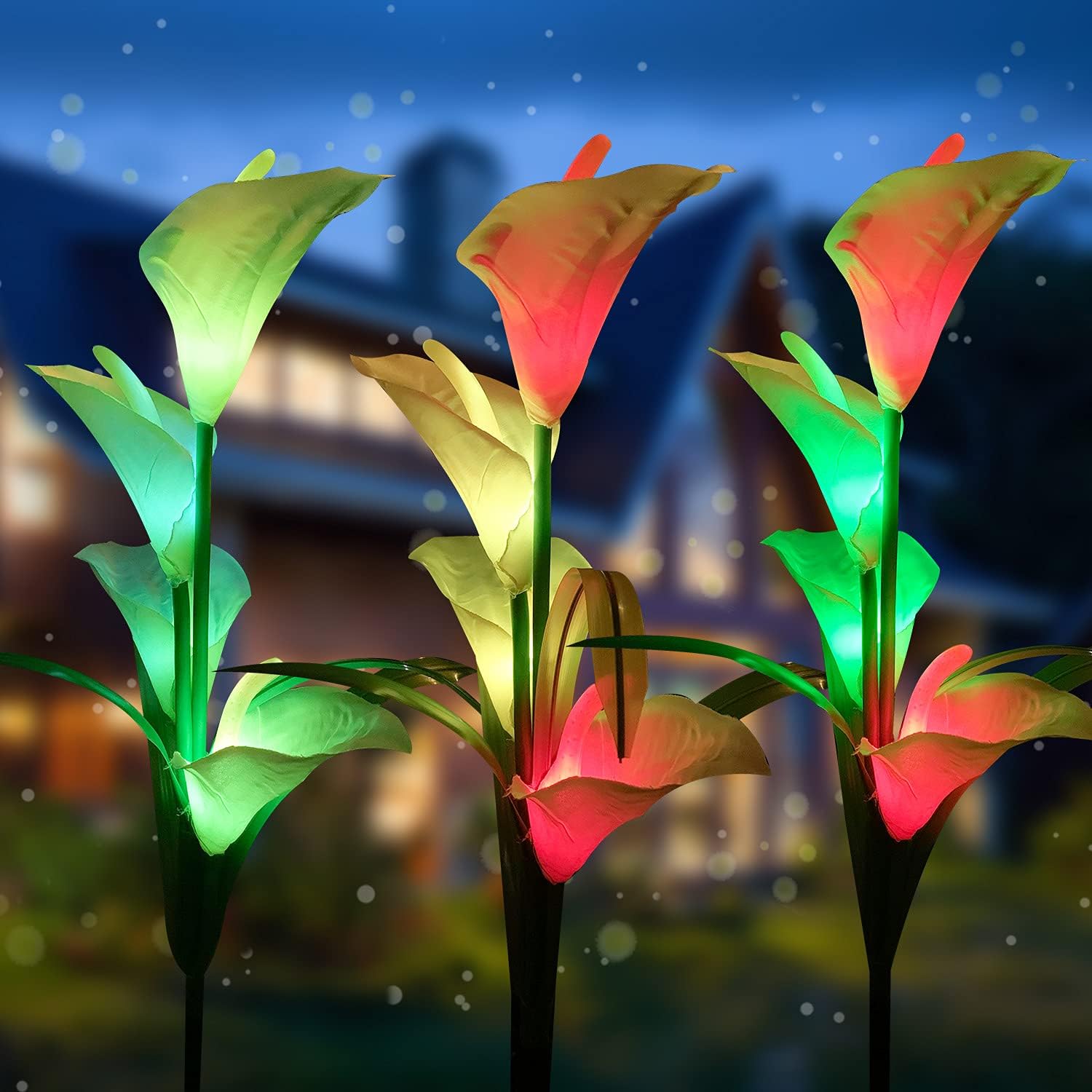 MIAGI Upgrade Solar Lights Outdoor Garden Stake Light with 12 Calla Lily Flowers,Premium Multi Color Changing LED Lily Solar Powered Waterproof Lights for Patio, Lawn, Garden, Yard Decoration.(3 Pack)