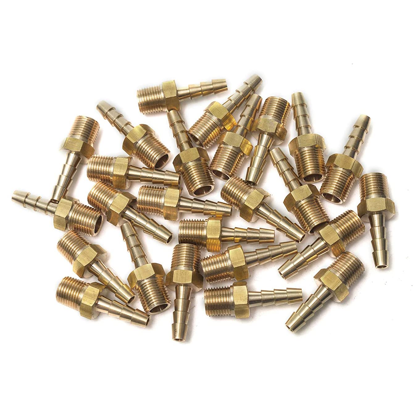 LTWFITTING Brass 1/8-Inch Male BSPT x 5mm Hose Barb Coupler Adapter Fitting for Vehicle Fuel System, HVAC System (Pack of 25)