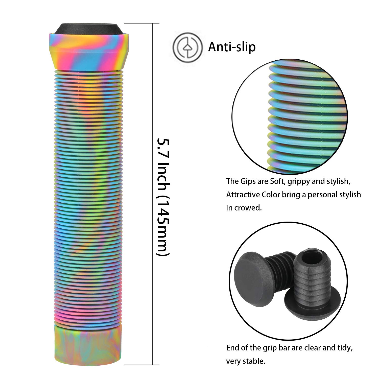 Scooter Grips - Mixed Color Bike Bicycle MTB Scooter Handlebar Grips | 145mm Soft Handle Grips for Pro Stunt Kick Scooter, BMX Bikes,Mountain Bike