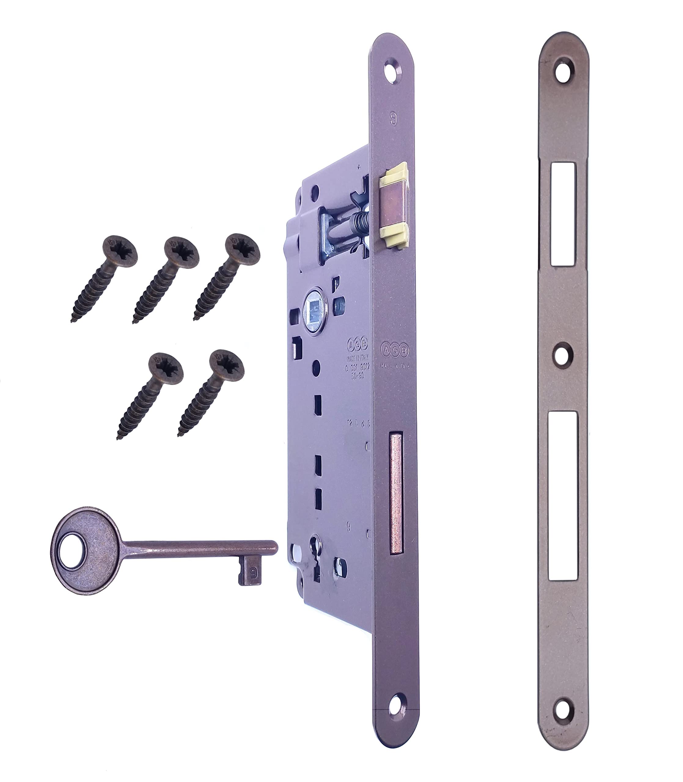 Lock for Interior Door AGB series PATENT GRANDE. (Fr. 18x238, In. 90, En. 50, Qu. 8., KEY CATENACCIO, BRONZED PAINTED)