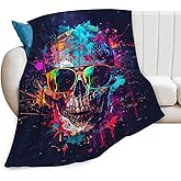Skull Blanket Soft Fuzzy Fleece Banksy Cool Skull Throw Blanket Decor Cozy Warm Colorful Graffiti Plush Flannel Gifts for Kids Adults Home Chair Sofa Couch Bed 50"X40"