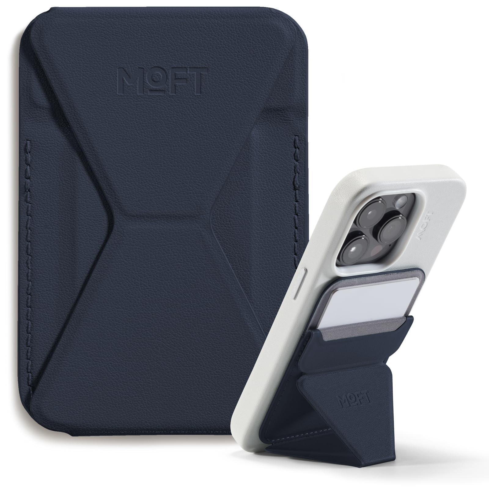 Photo 1 of MOFT Magnetic Wallet Stand Compatible with iPhone 17/16/15/14/13/12 Series, Angle Adjustment & Magsafe Compatible MOVAS Phone Stand,Navy Blue