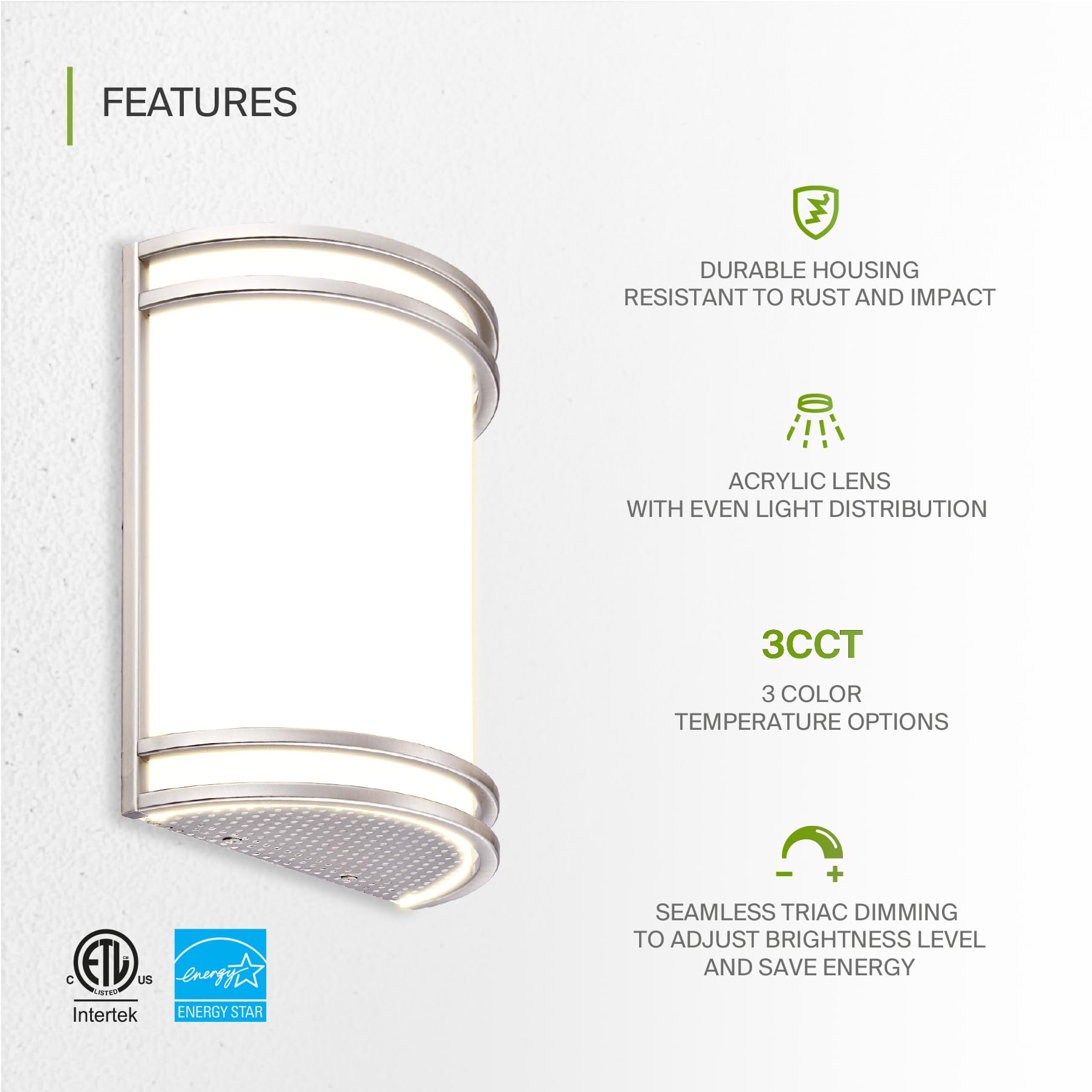 ASD LED Indoor Wall Mount Light Fixture Modern Interior Brushed