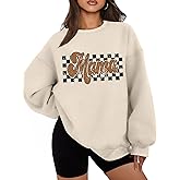 Oversized Mama Sweatshirt for Women Mama Letters Print Shirts Mother's Day Long Sleeve Fleece Pullover Tops