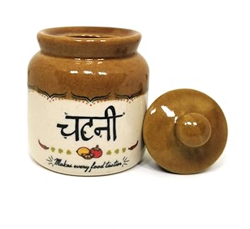 Ek Do Dhai Classic Chutney Stoneware Jar with Lid, 300ml, Multicolour (Chut Jar)