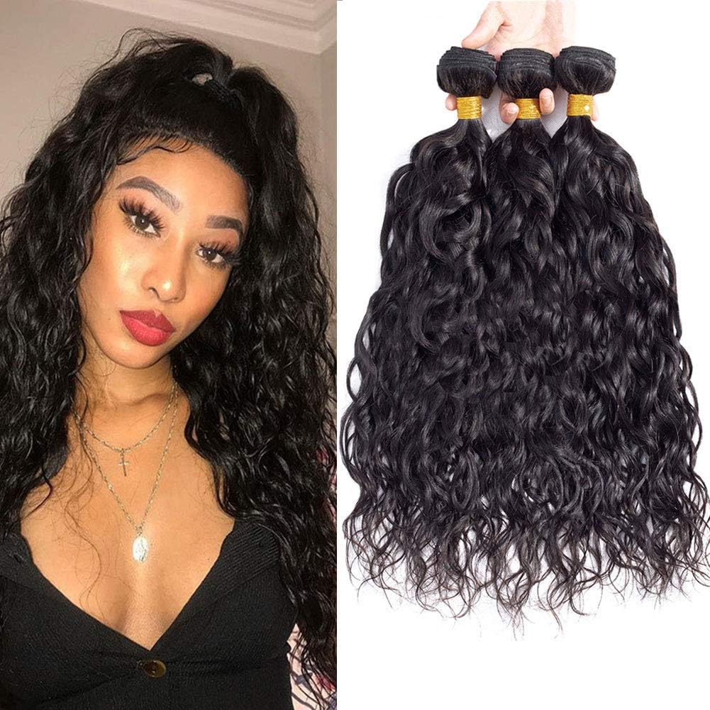 Fastest Delivery 10A Brazilian Natural Wave Human Hair 3 Bundles (10" 12" 14") Virgin Brazilian Water Wave Hair Bundles 100% Unprocessed Remy Ocean Wave Hair Bundles Natural Color