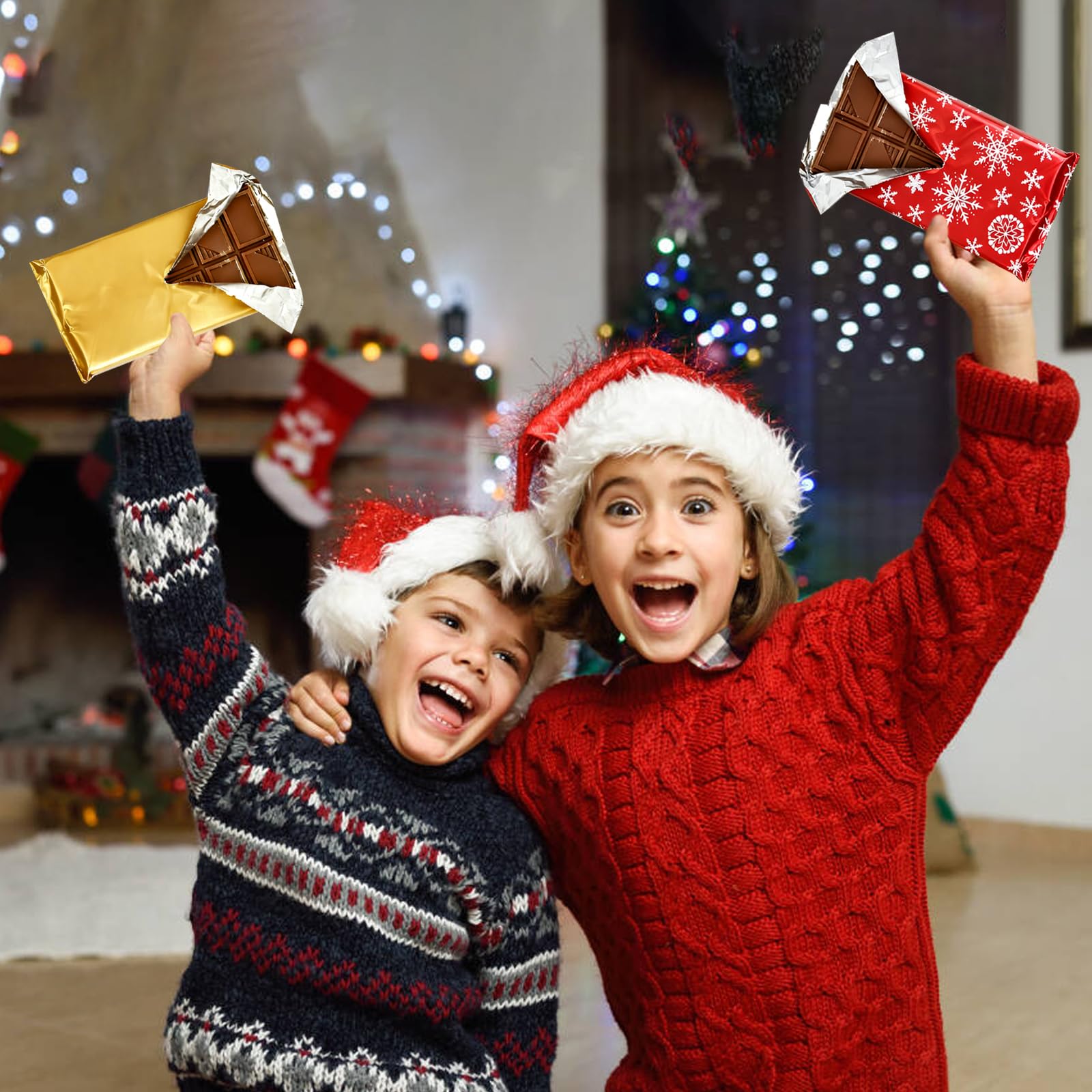 FOIMAS Christmas Foil Candy Wrappers, 200 PCS Christmas candy wrappers Aluminum Tin 8 x 8 Inches Chocolate Bar for Xmas Wedding Birthday Homemade Candy Caramels Packaging Wrapping Party Favors