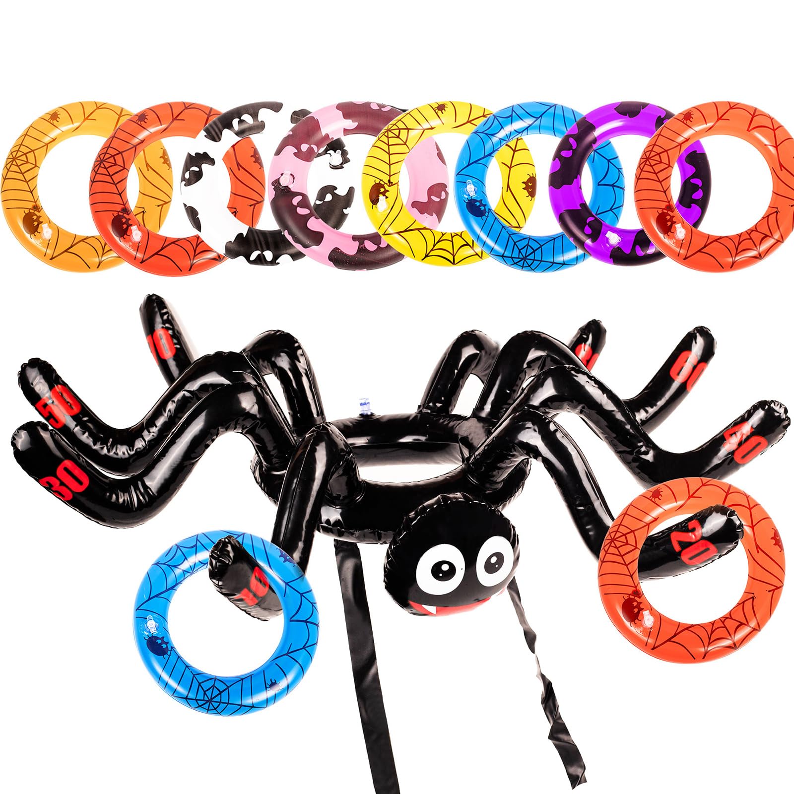 Halloween Party Games Halloween Ring Toss Game Toy Inflatable Spider Hat with 8 Rings Target Toss Toy Set, Halloween Toss Game Props for Kids Adults Family Halloween Fun Game Indoor Outdoor
