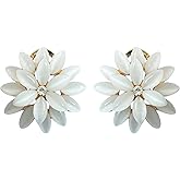 Navachi 18k Gold Plated Flower Horse-Eye Created-Opal Omega Back Earrings