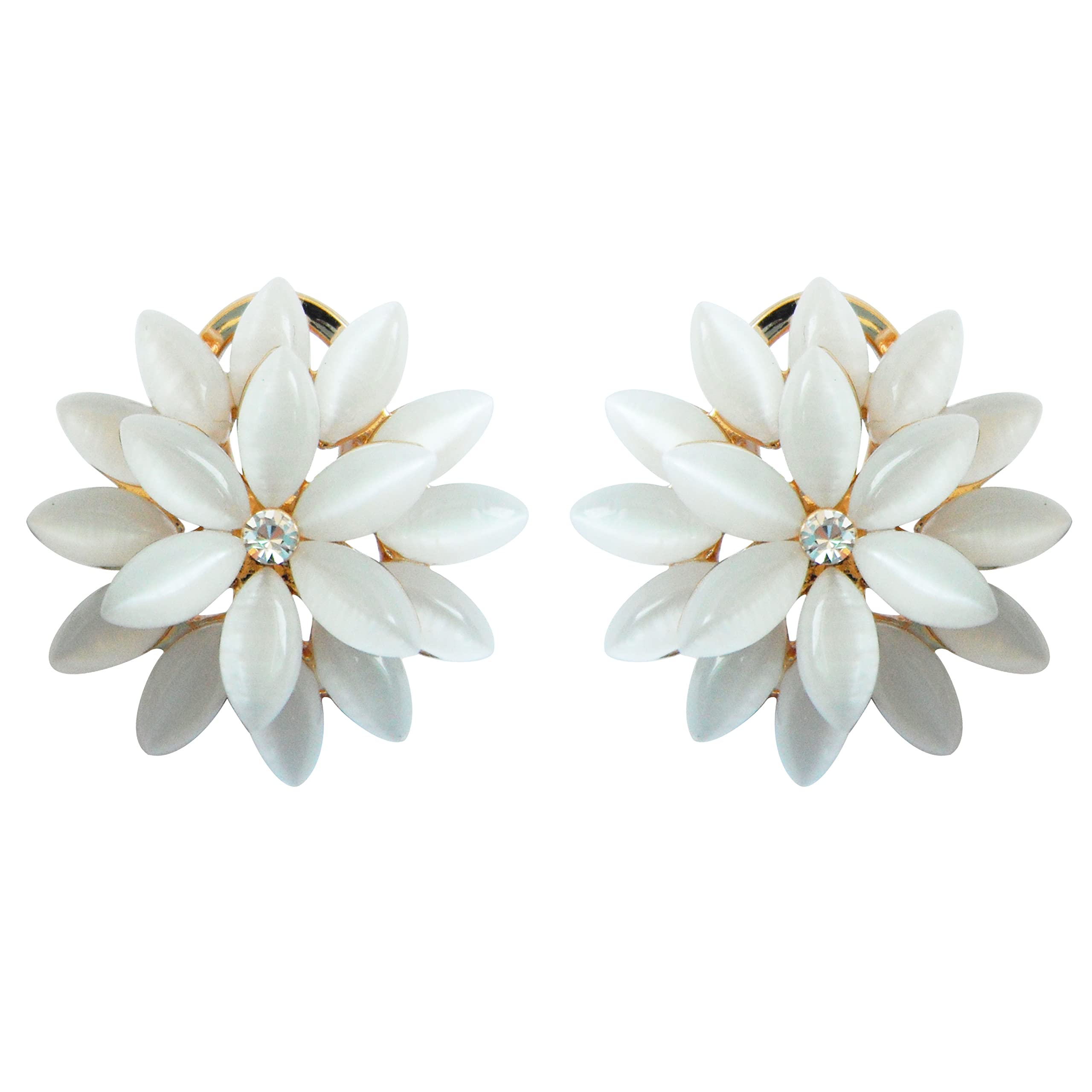 Navachi 18k Gold Plated Flower White Marquise Horse-eye Opal Az1599e Omega Earrings