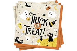 ZVK Trick or Treat Paper Napkins for Halloween 13inch Party Disposable Napkins 80 Pieces Dinner Napkins