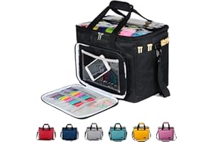 Hoshin Knitting Bag for Yarn Storage, High Capacity Yarn Totes Organizer with Inner Divider Portable for Carrying Project, Knitting Needles(up to 14”), Crochet Hooks, Skeins of Yarn (Black)