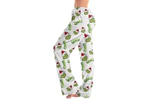 ZXCTKA Christmas Pajama Pant Womens Funny Holiday Elastic Waist Loose Fit Wide Leg Lounge Pants Drawstring Soft Pj Bottoms