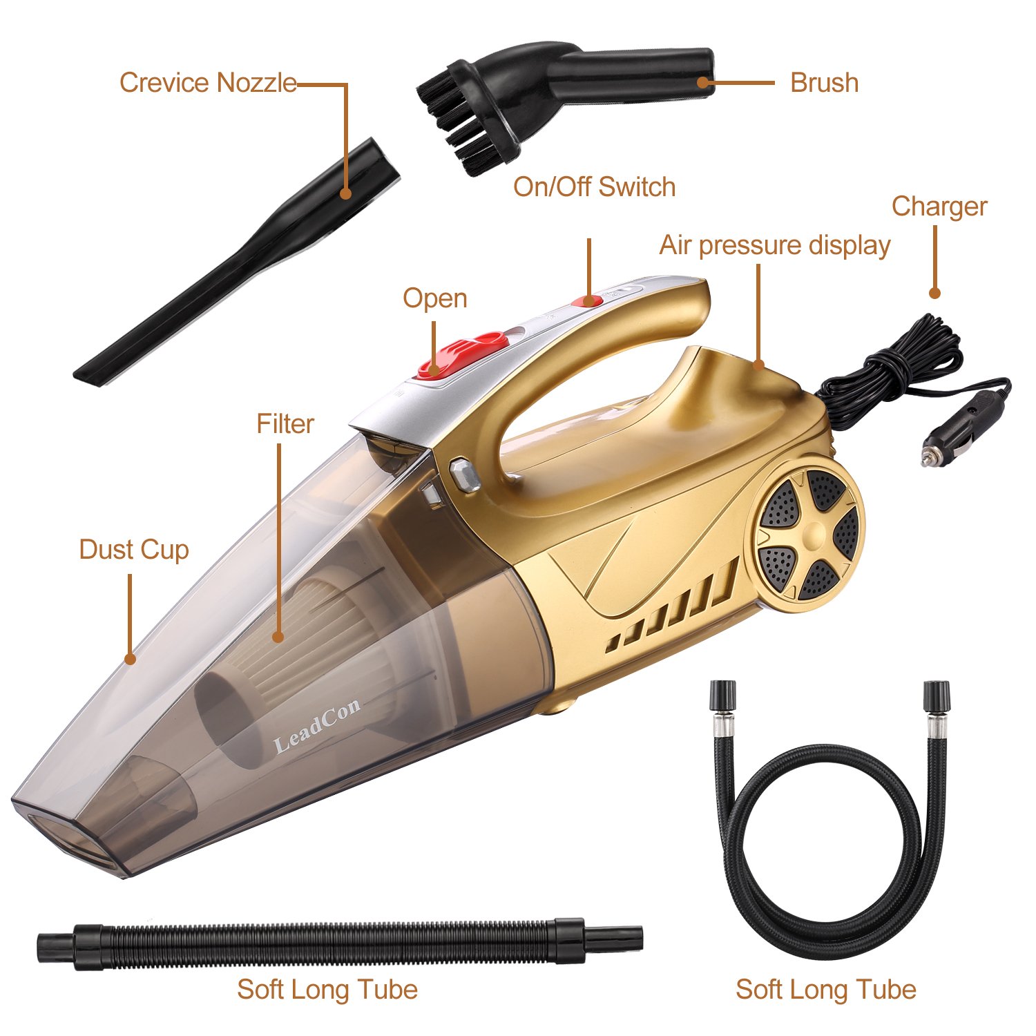 12V Car Vacuum Cleaner Wet Dry Mini Handheld Hand Held w/ Tire Inflator