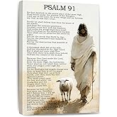 Psalm 91 Canvas Wall Art Bible Verses Decor Scripture Painting Christian Prayer Inspirational Quotes Print Room Office Church Framed 8 * 12 Inch