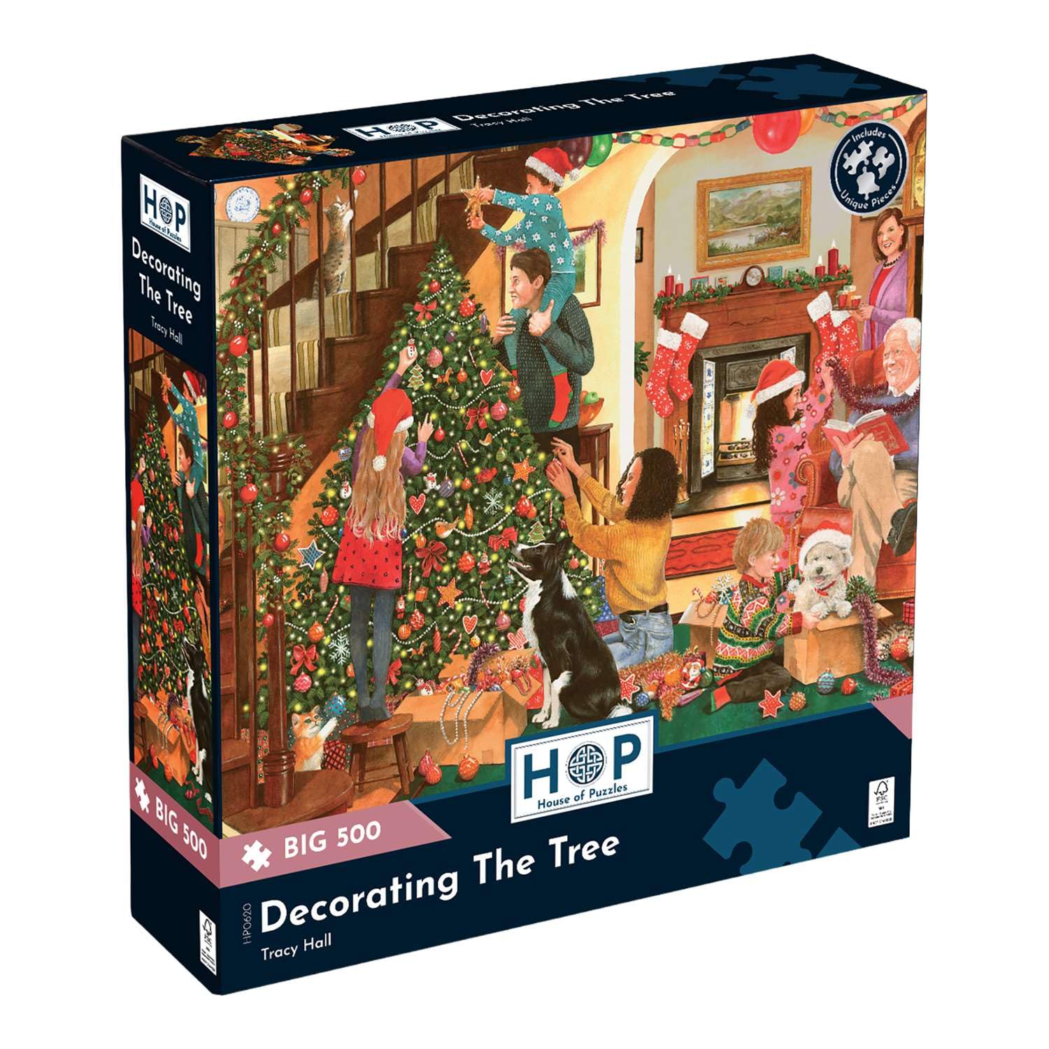 The House of Puzzles - Decorating The Tree Jigsaw - Big 500 Piece Jigsaws For Adults, Extra Large Pieces, Artist Illustrated, Scenic Landscape, Deluxe Puzzle Gifts