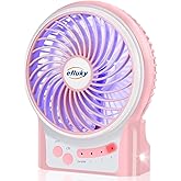 efluky 3-Speed Mini Desk Fan with LED Light, Portable USB Fan Quiet for Home, Office, Travel, Camping, Outdoor, Indoor, 4.9-Inch, Pink
