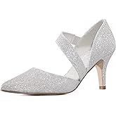mysoft Women's Pumps Pointed Toe 3 inch Dress Shoes Silver-Glitter