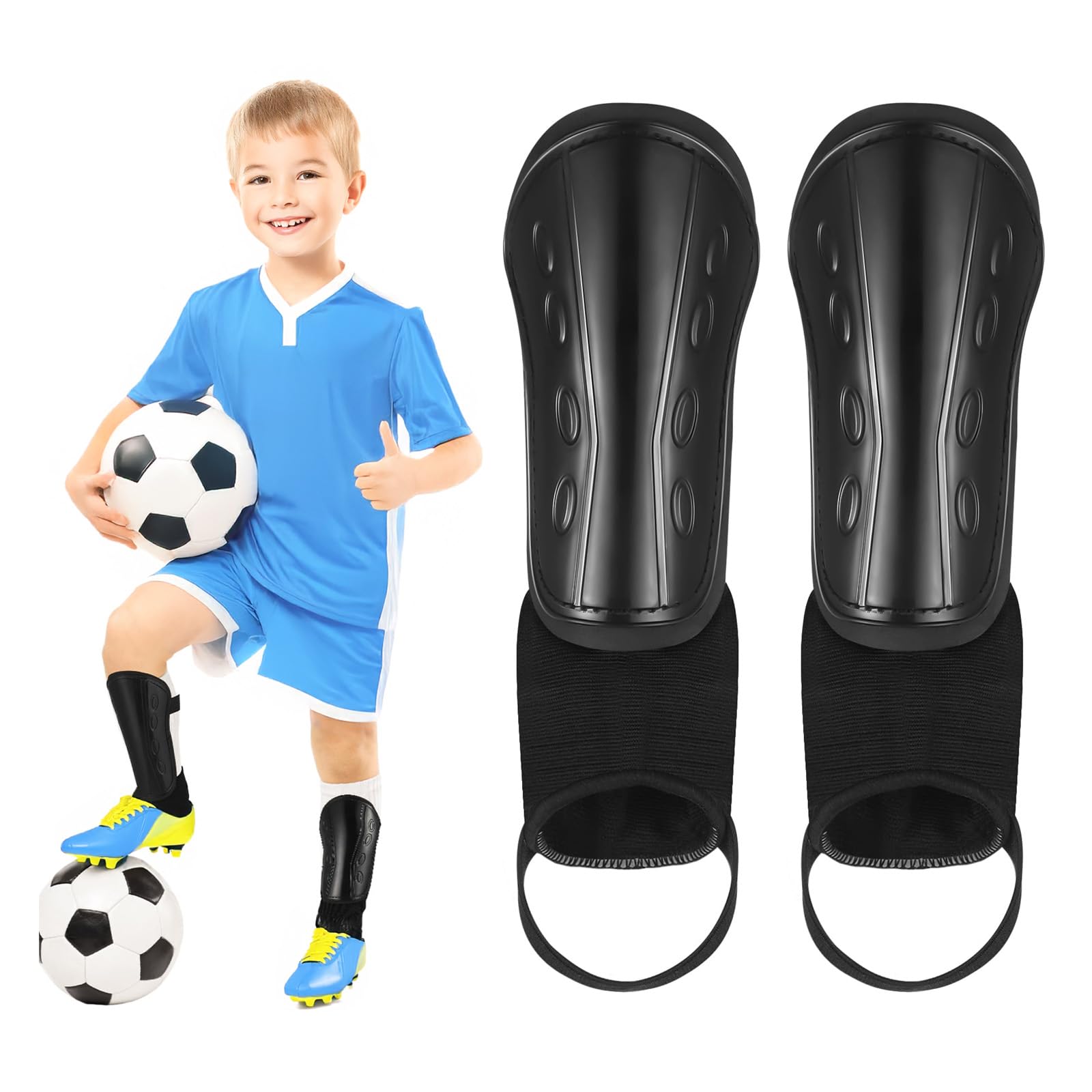 Football Shin Guards for Boys - Kids Shin Pads with Calf & Ankle Protection, Football Training Equipment for Ages 3-14 Youth & Adults, Boys & Girls Soccer Games, S