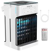 Portable Air Conditioners, Upgraded Motor Evaporative Air Cooler with Remote, 3 Speeds &amp; 3 Mist, 7 Color Night Light Cooling Fan with 2-8H Timer, 1100ML Personal AC Unit for Bedroom Office