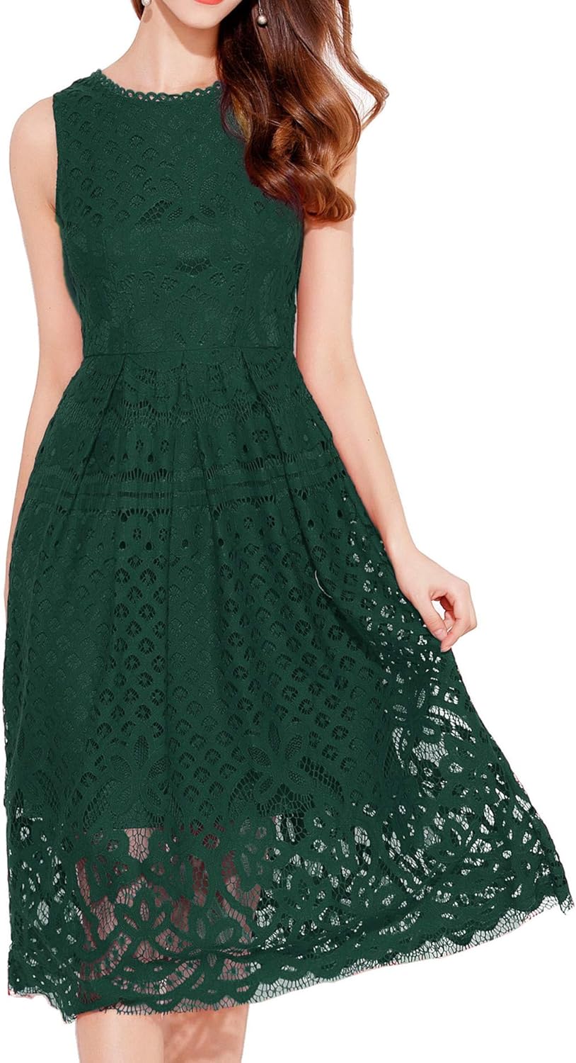 VEIISAR Womens Fashion Sleeveless Lace Fit Flare Elegant Cocktail Party Dress: Clothing