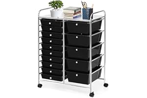 GLACER 15 Drawers Rolling Cart, Storage Cart with w/Removable Drawers & Steel Frame, Multipurpose Organizer Cart w/Sleek Handle, Utility Cart on Lockable Wheels for Home, School, Office (Black)