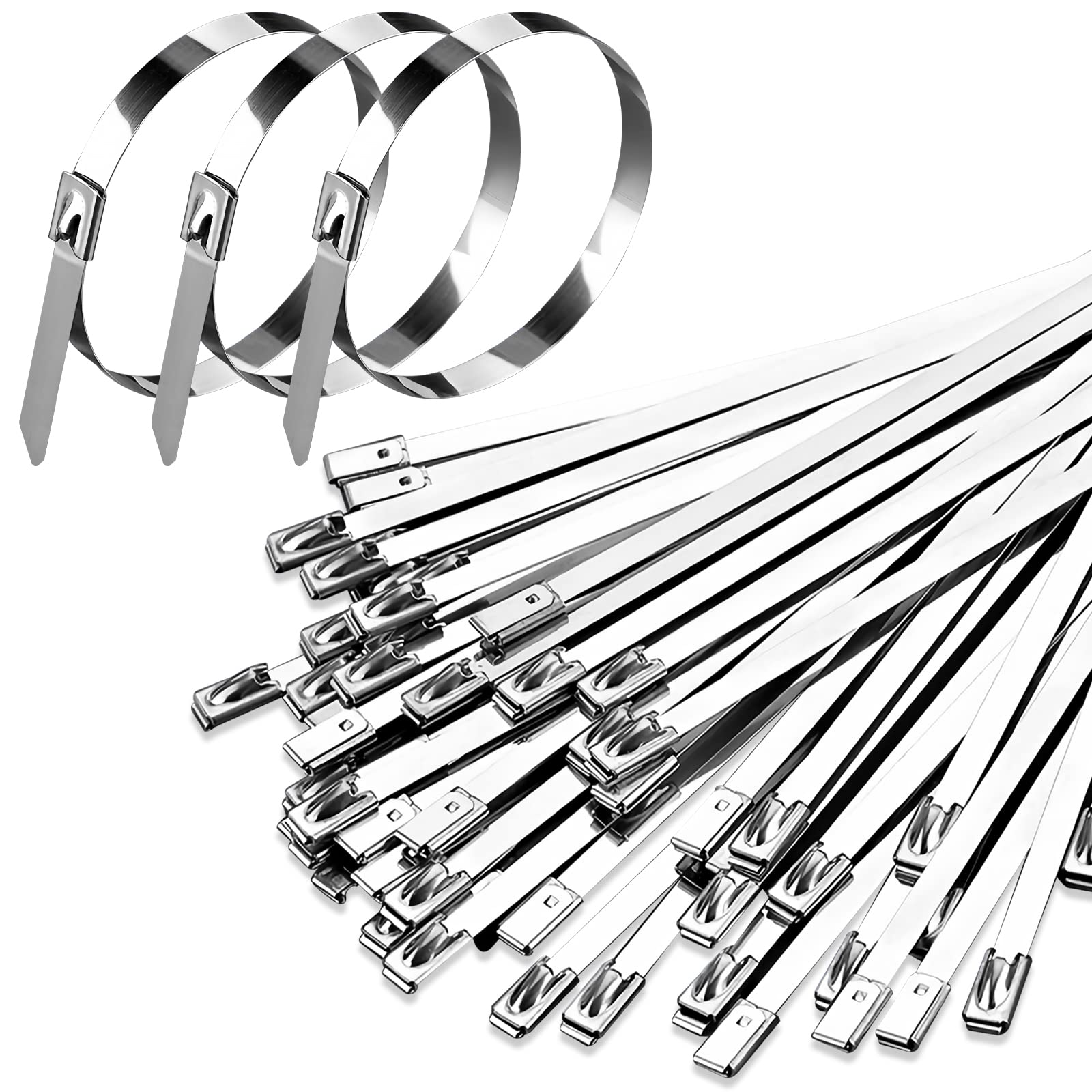 YUTOU Pack of 50 Stainless Steel Cable Ties 4.6 x 200 mm Self-Locking Cable Ties Metal Rustproof Multi-Purpose Durable Stainless Steel Ties for Organising Cables, Workshop, Garden Care, Fixed Fence
