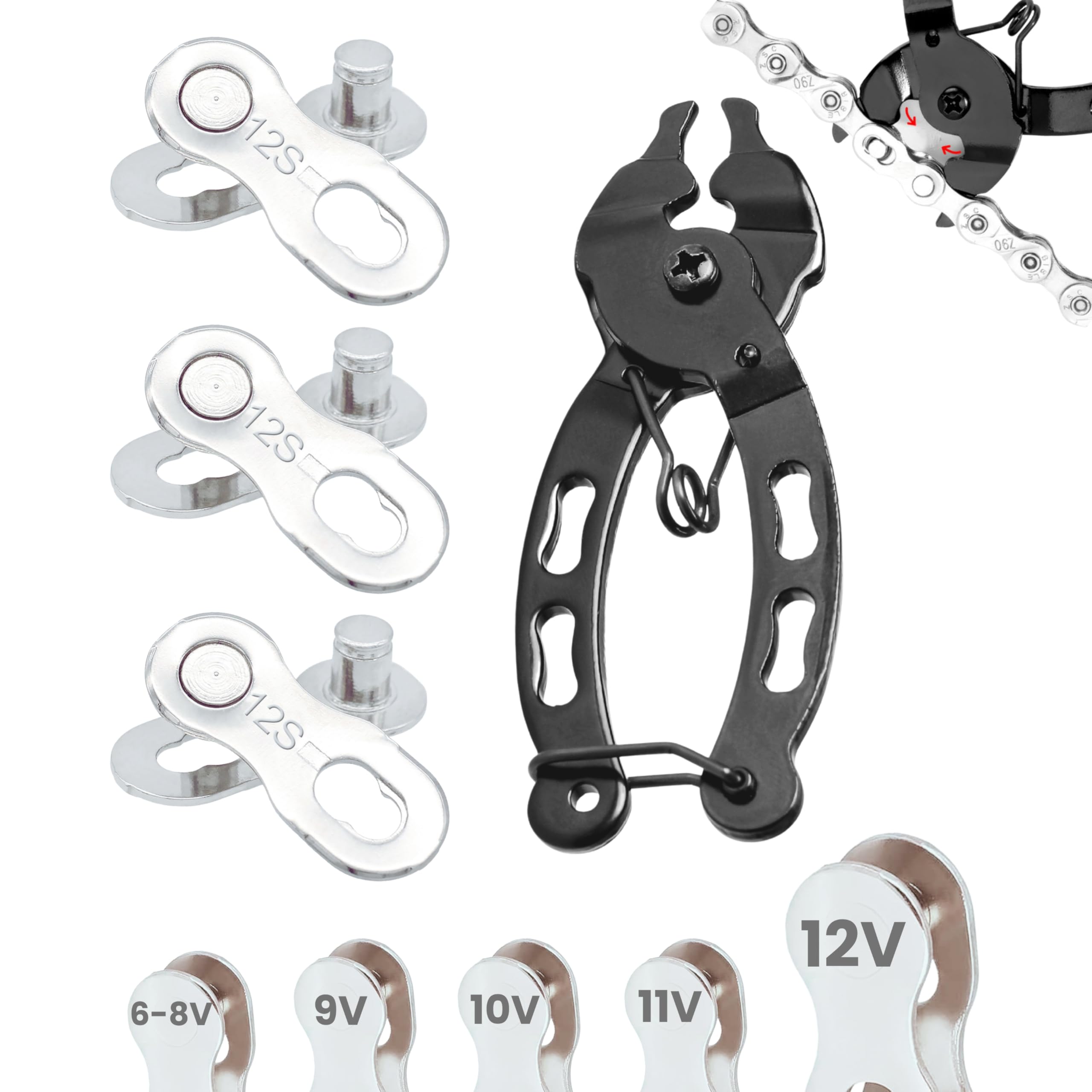 3 Pairs of speed Links and plier (12 Speed Levels, Silver)