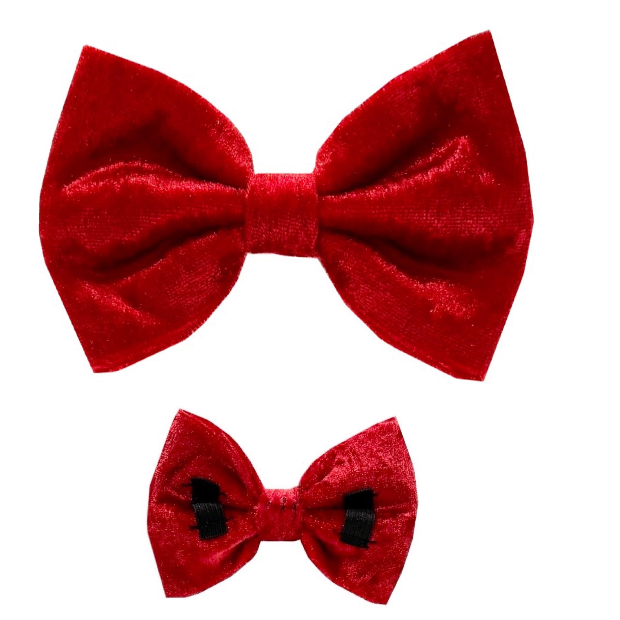 New Dogs Bow Tie Christmas Day Valentine's Day Velvet red LOVE Elastic Band attach COLLAR ACCESSORY Handmade UK (Large Velvet Red) — image 1