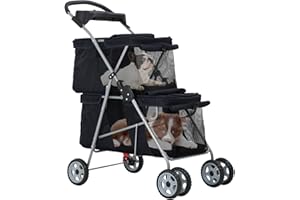 YEWULI Dog Strollers for Small Medium Dogs Cat Strollers for 2 Cats Double Pet Strollers Doggie Stroller, Foldable Doggy Stroller Pet Carriers with 4 Wheels&Soft Pad, Black