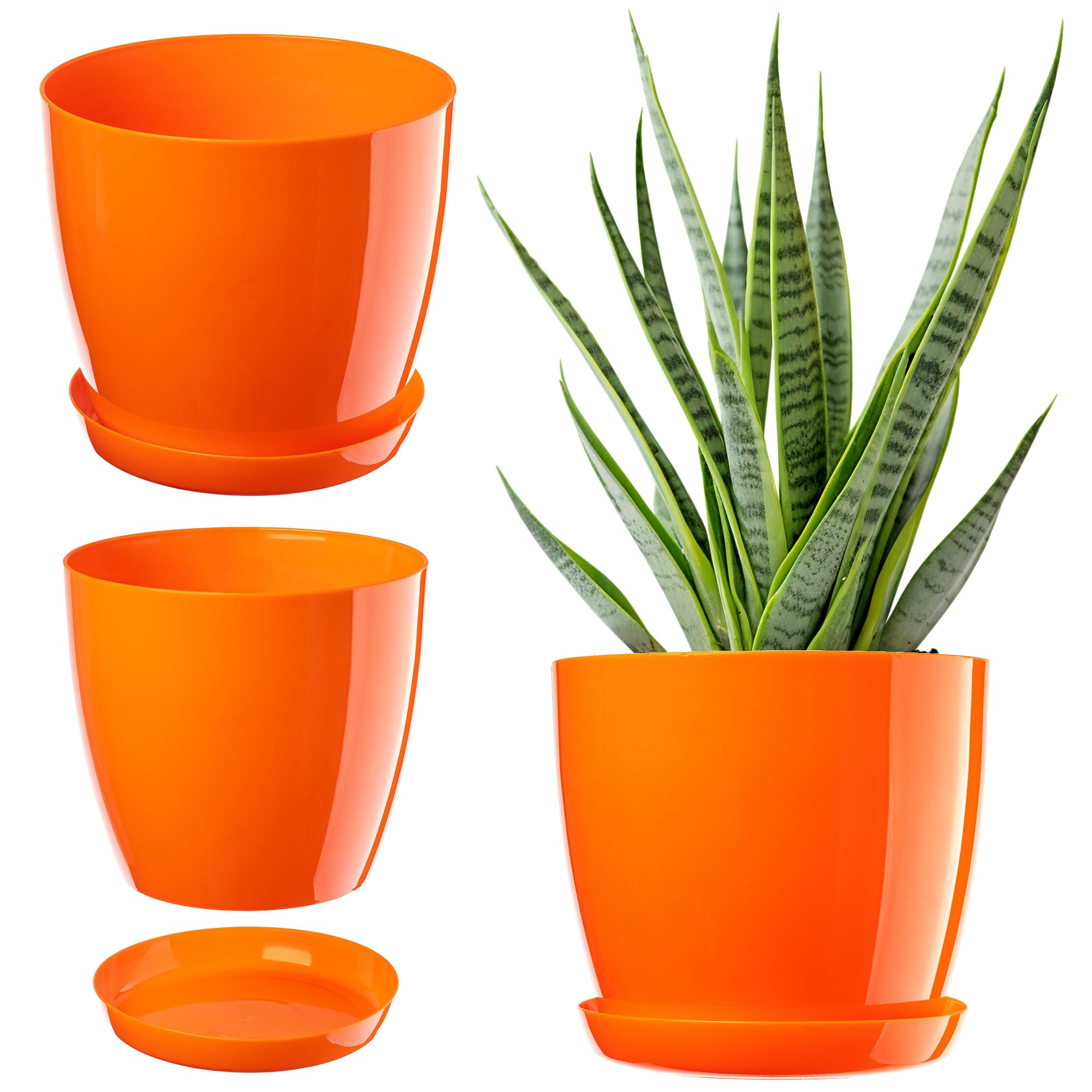 KADAX Plant Pot, Plastic Flowerpot with matching Tray, Indoor Planter in several colours, Lightweight and Waterproof Pot for Office and Living Room(⌀18cm, Orange)