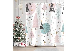 Cnayuep Christmas Shower Curtain, Winter Shower Curtain Set, Waterproof Cute Bathroom Shower Curtain Sets, Stars Christmas Tree Shower Curtains, Bathroom Curtains Shower Set Bathroom Decor 72"X72"