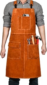 LeaSeek Leather Welding Apron Heat Resistant Flame Retardant Heavy Duty BBQ Bib view 1