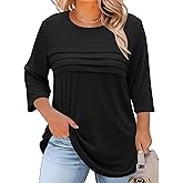 LOMON Plus Size Women Blouses 3/4 Length Sleeve Tops Crewneck Pleated Casual Tees Shirts 1X-5X
