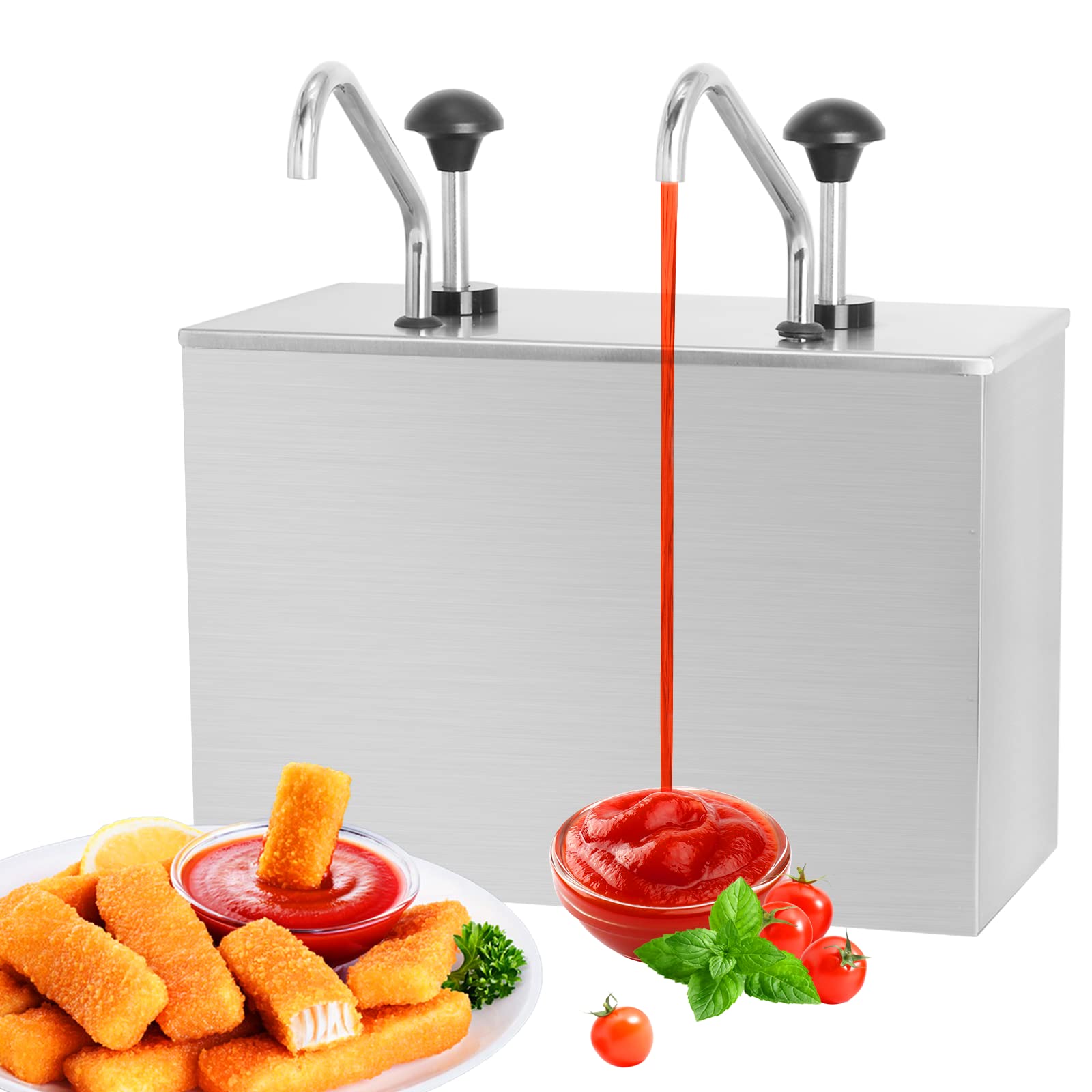 Photo 1 of Saladulce Commercial Sauce Dispenser Pump Stainless Steel Condiment Pump Station 7.4Quart Pump Dispenser Container for Ketchup Dressing Syrup Jam bbq Sauce