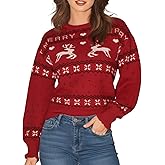 CUPSHE Christmas Sweaters for Women Ugly Xmas Crew Neck Knitted Pullover Long Sleeve Cute Tops